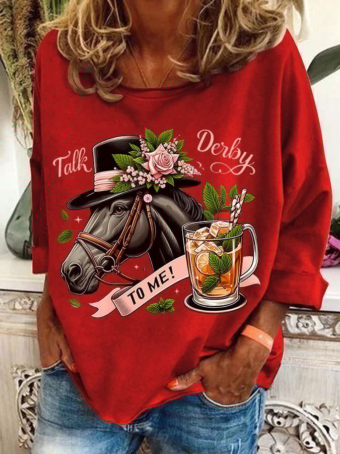 Women's Talk Derby To Me Print Casual Sweatshirt