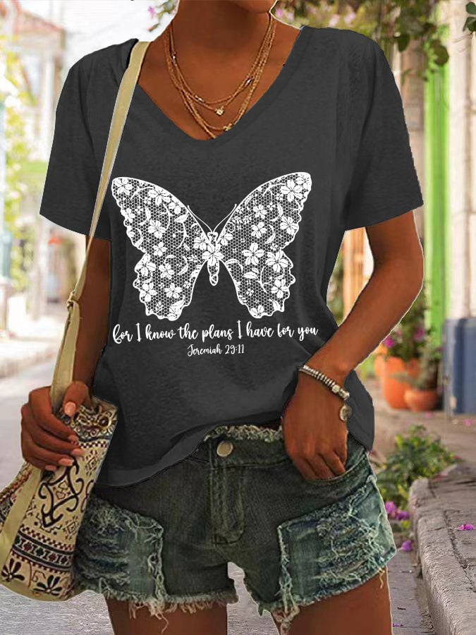 Women'S Casual I Know I Am For You Jeremiah 29:11 Cute Butterfly Christian Graphic Print Short Sleeve T-Shirt