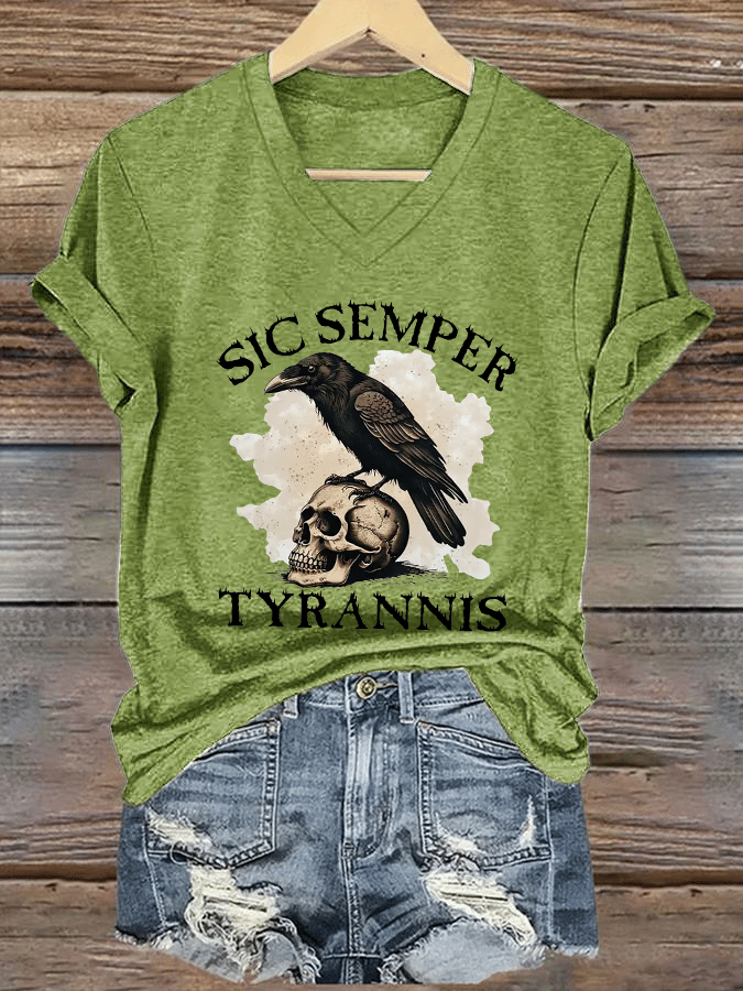 Women's Sic Semper Tyrannis Print V-Neck T-Shirt