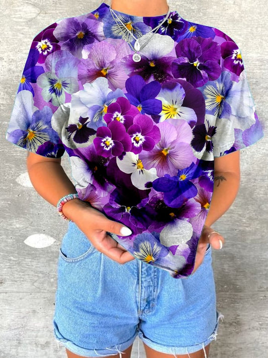 Women's Alzheimer's Awareness Floral Print T-Shirt