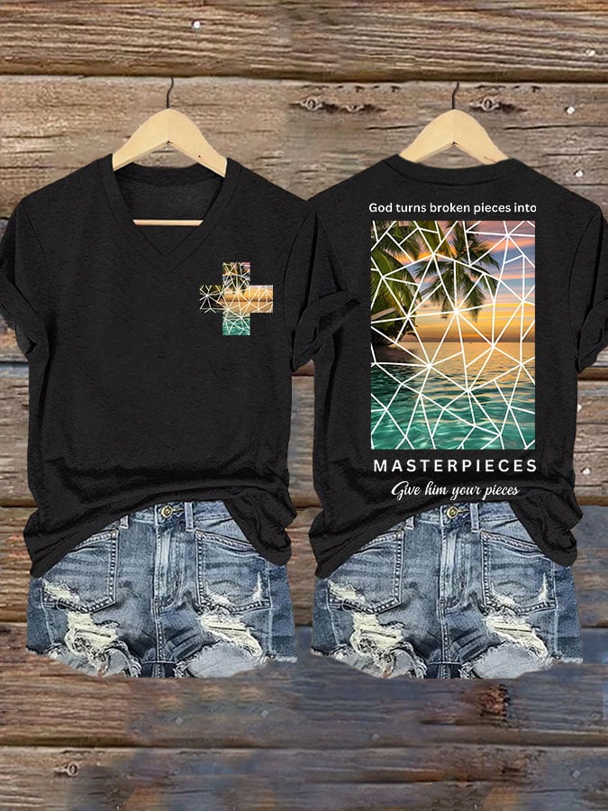 God Turns Broken Pieces into Masterpieces Give Him Your Pieces Print T-shirt