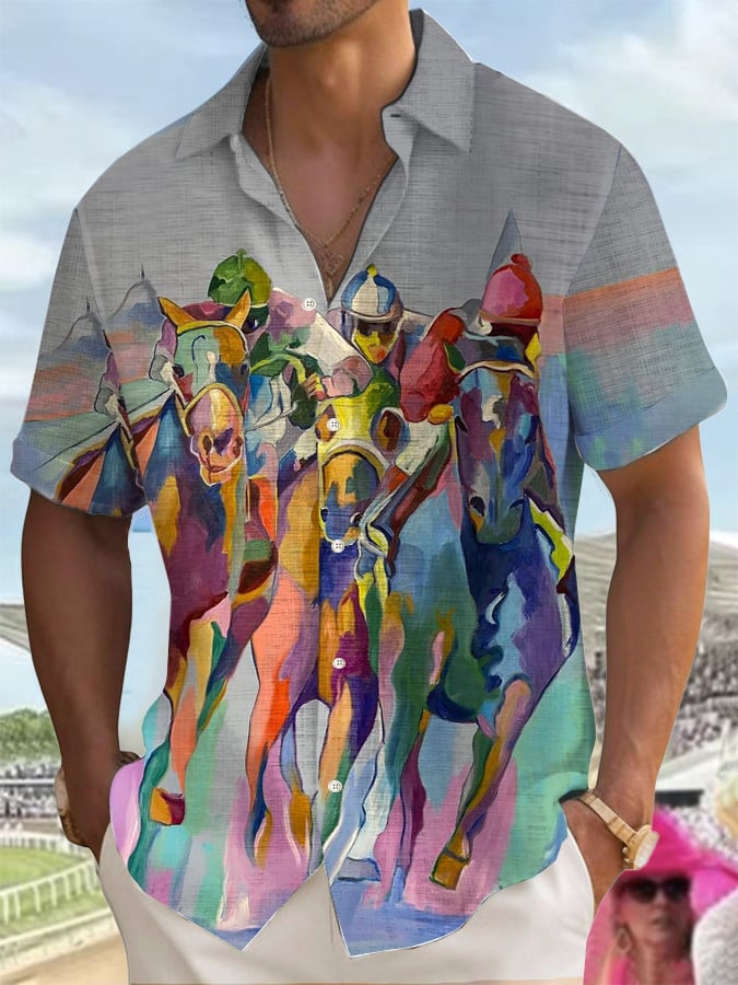 Men'S Retro Kentucky Derby Printed Shirt