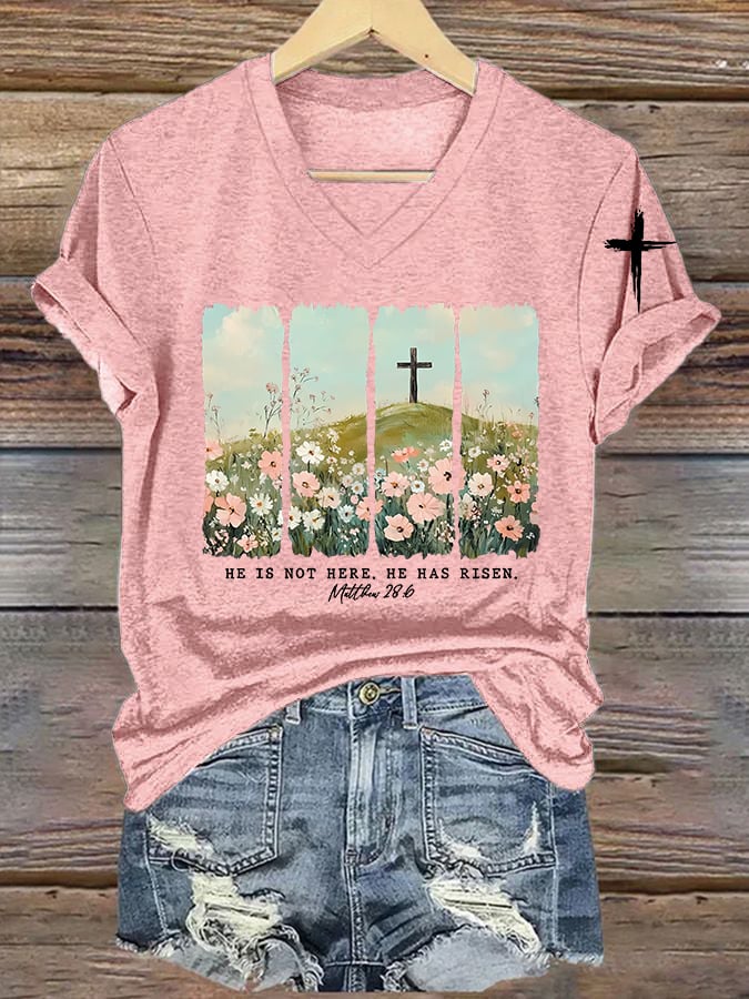 Women's faith printed V-neck T-shirt