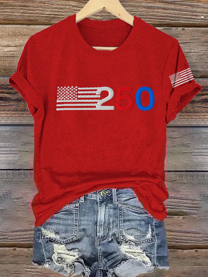 Women's Retro 205 American Flag Print T-Shirt