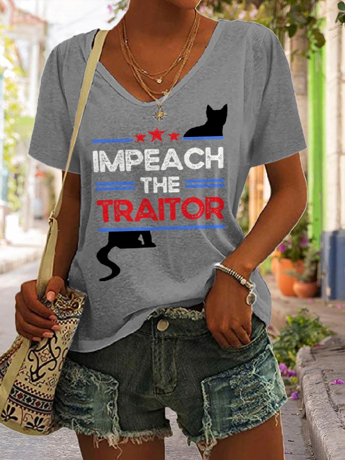 Women's Retro Impeach The Traitor Print T-Shirt