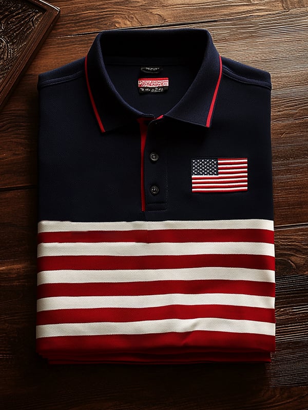 Men's Classic Business Flag Independence Day Short Sleeve Polo Shirt