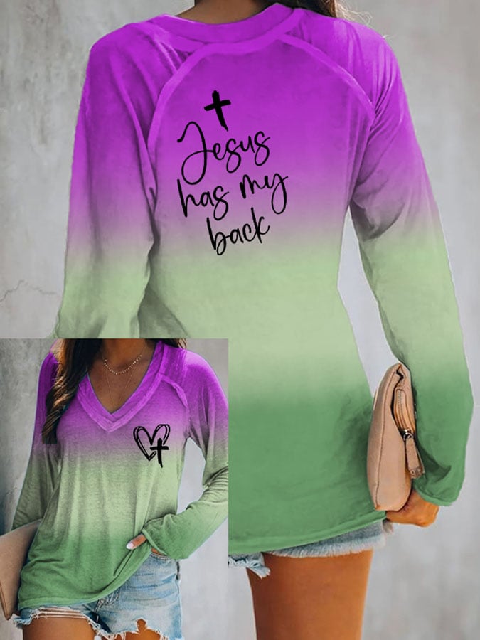 Women's Jesus Has My Back Print Casual T-Shirt