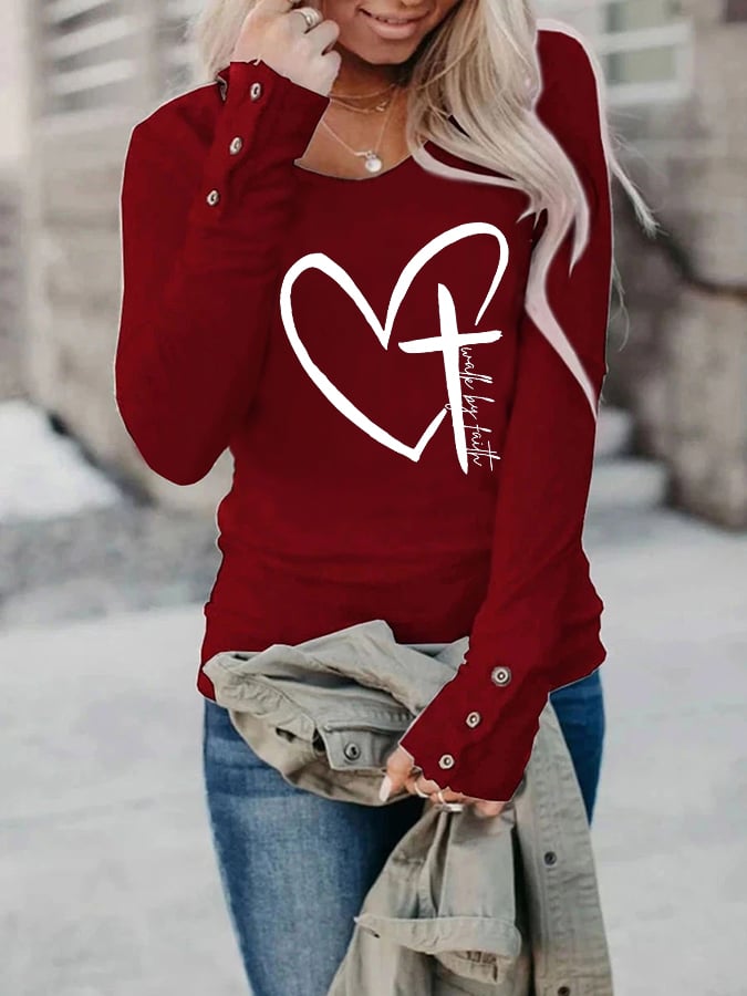 Women's Love Cross Walk By Faith Jesus Has My Back Print Button Top