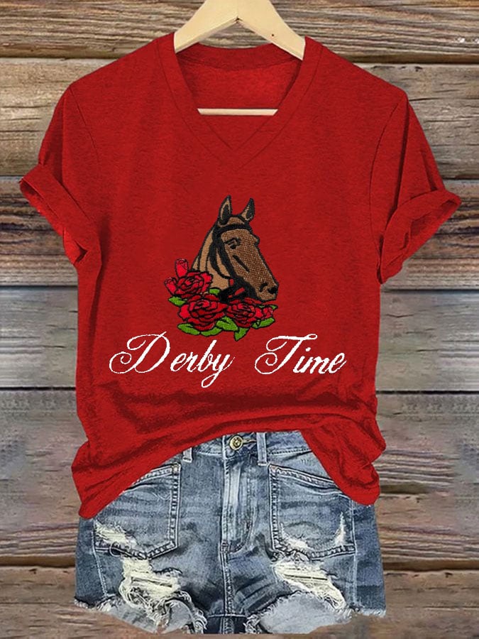 Women's Derby Time Printed Casual T-Shirt