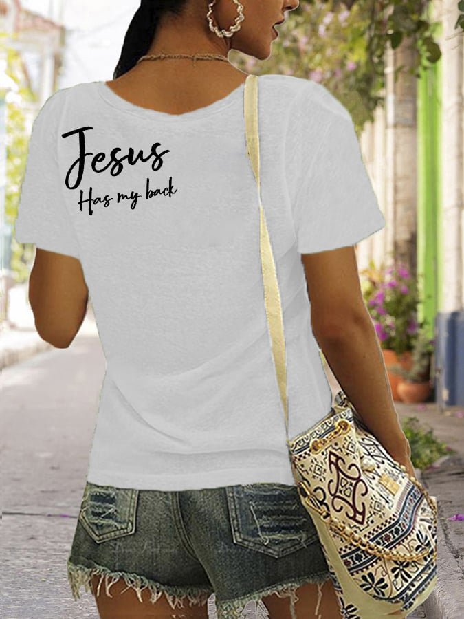 Women's jesus has my back reversible print t-shirt