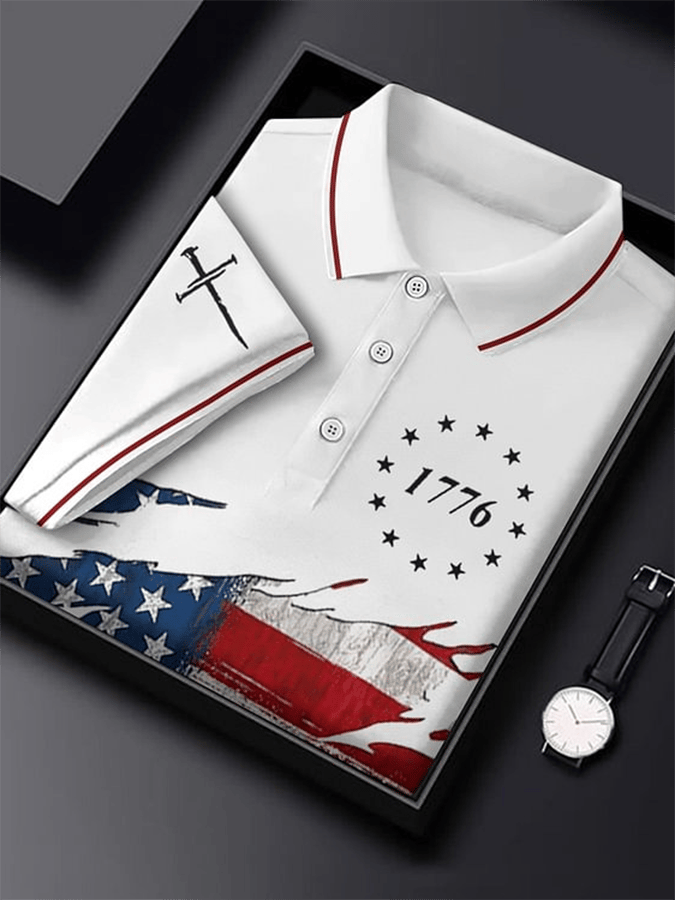 Men's Independence Day Faith Cross Printed Casual POLO Shirt