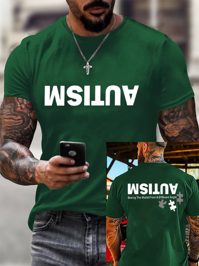Men's Retro Autism: Seeing The World From A Different Perspective Printed Round Neck T-Shirt