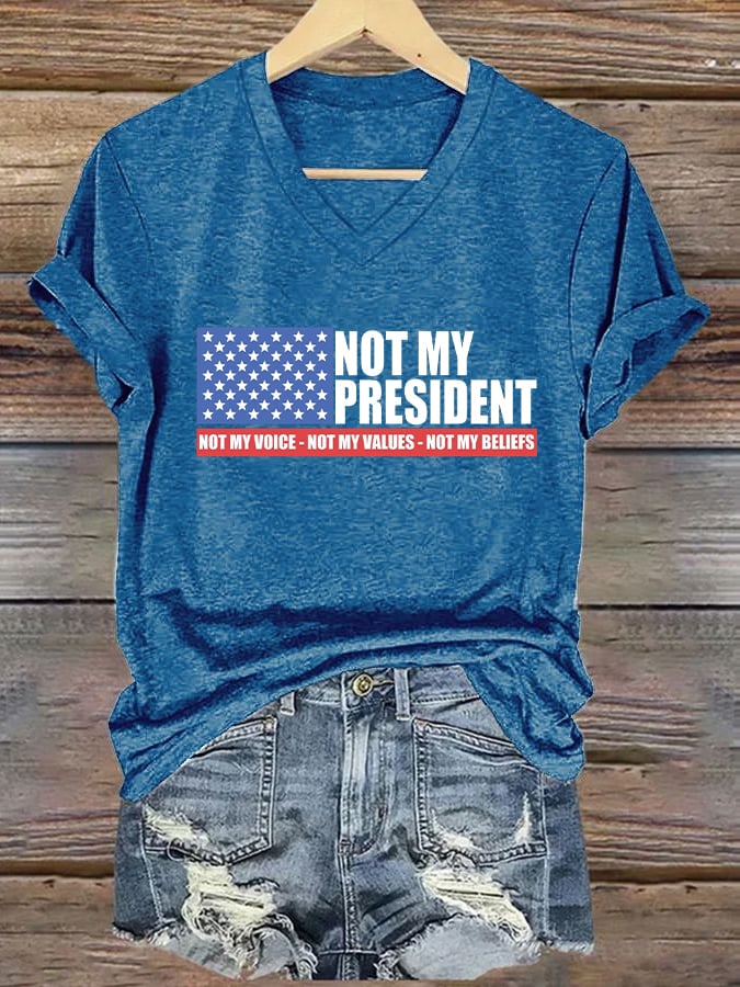 Women's Not my President Print V-Neck T-Shirt