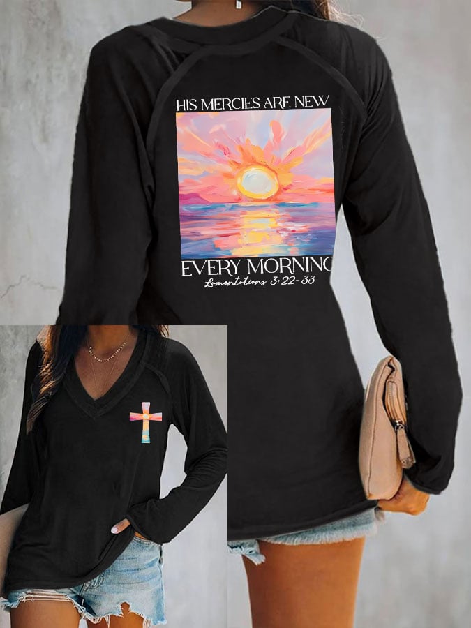 Women's His Mercies Are New Every Morning Feeling V Neck T-Shirt