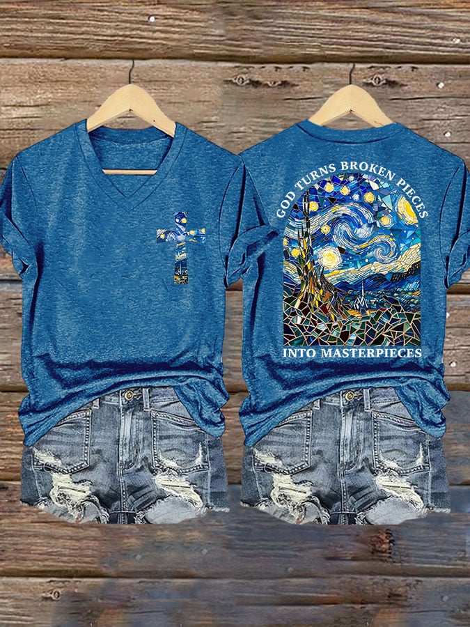 God Turns Broken Pieces Into Masterpieces Print T-shirt