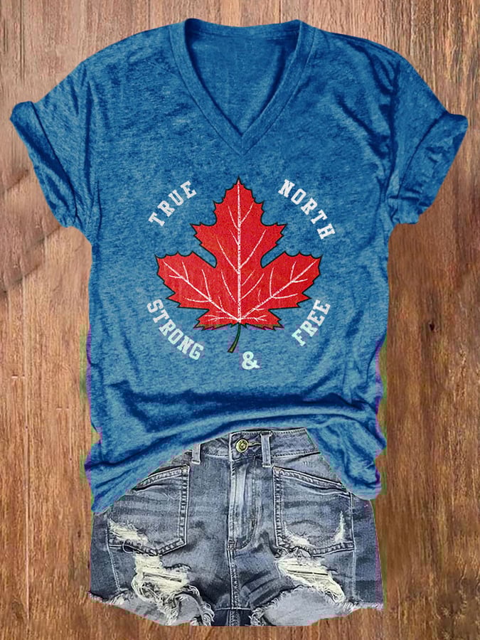 Women's Canada True North Strong & Free Print V-Neck T-Shirt