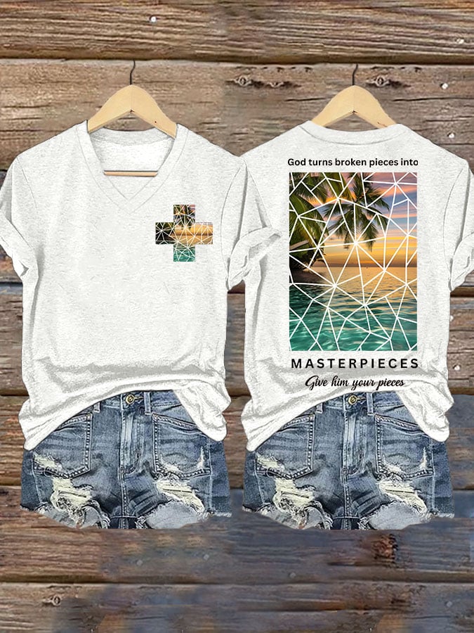 God Turns Broken Pieces into Masterpieces Give Him Your Pieces Print T-shirt
