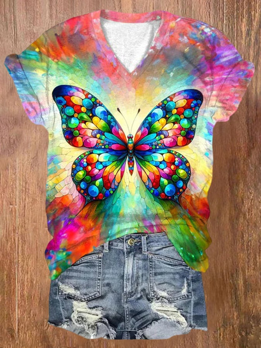 Women's Autism Awareness Butterfly Printed Short-Sleeved T-Shirt