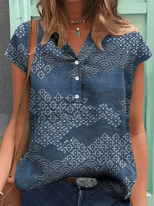 Women's Casual Vintage Japanese Art Print Shirt