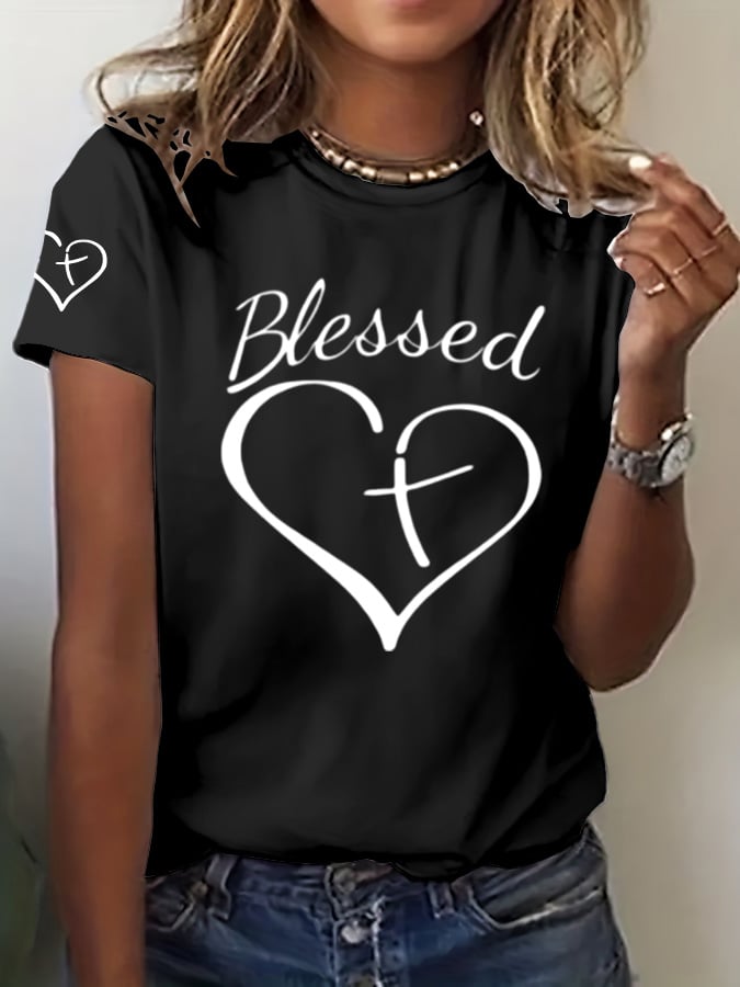 Women's Blessed Heart Print T-Shirt