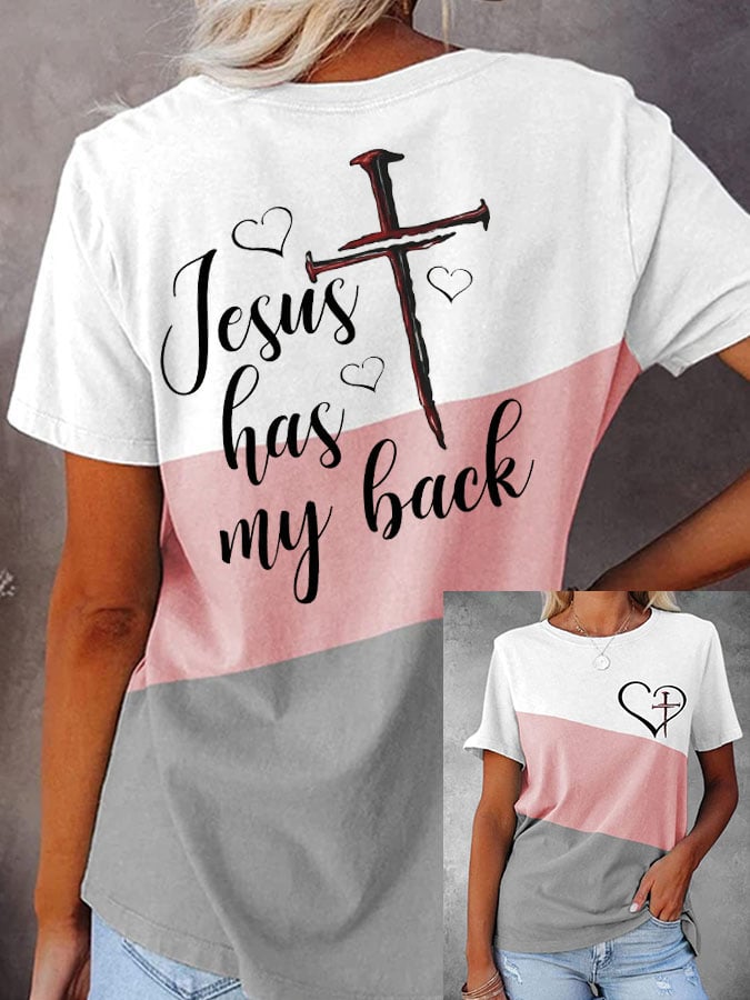 Women's Jesus Has My Back Print Casual  T-Shirt