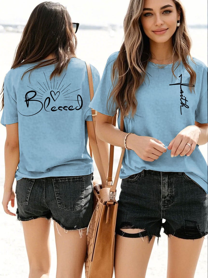 Women's Faith in Jesus Cross Round Neck Short Sleeve T-shirt