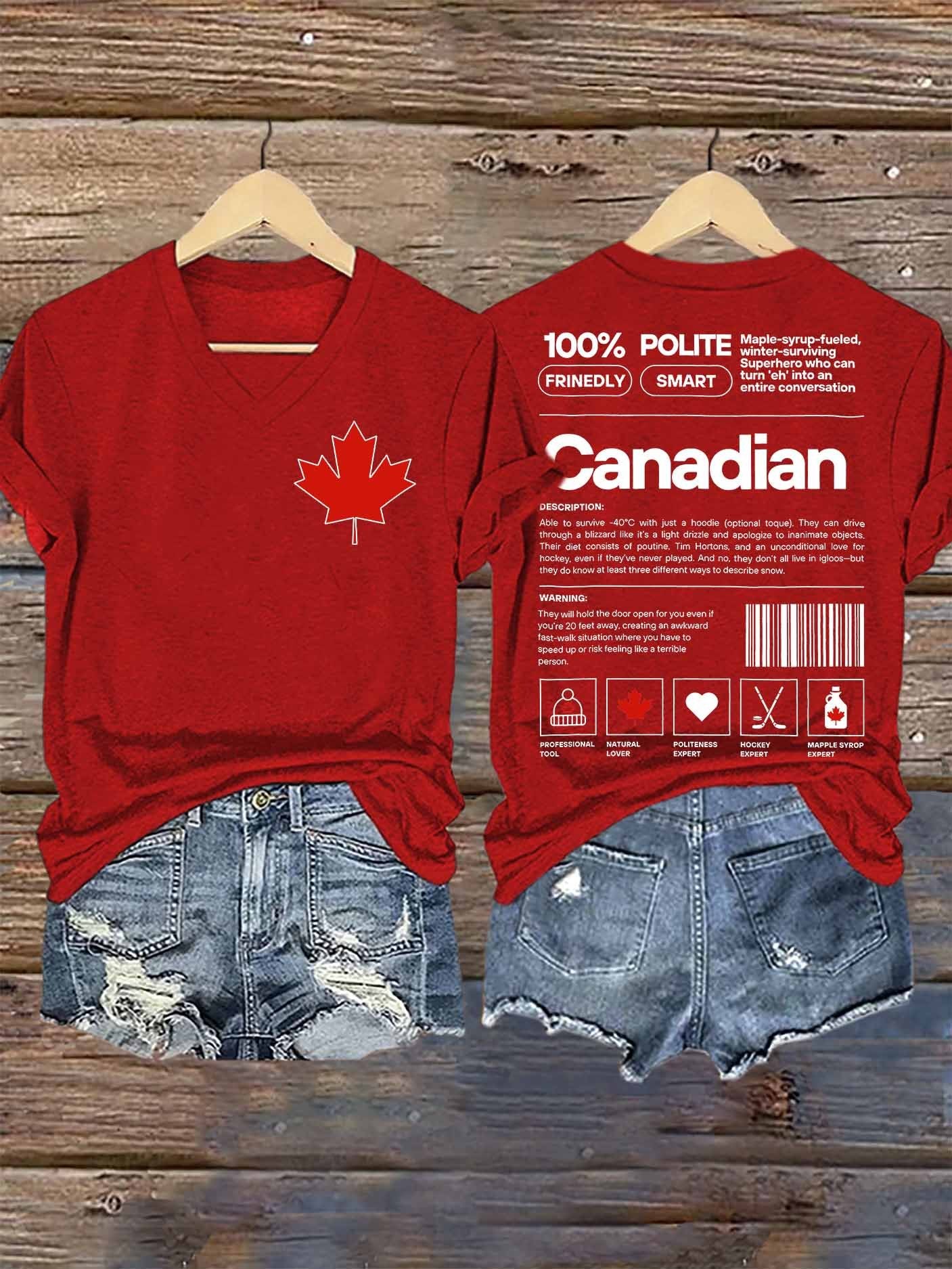 Women's Proud Canada Day Print V-Neck T-Shirt