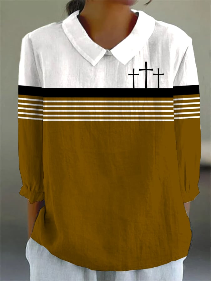 Women's Faith Print Design Lapel Shirt