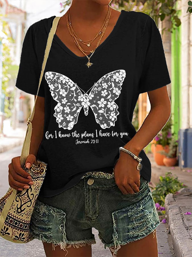 Women'S Casual I Know I Am For You Jeremiah 29:11 Cute Butterfly Christian Graphic Print Short Sleeve T-Shirt