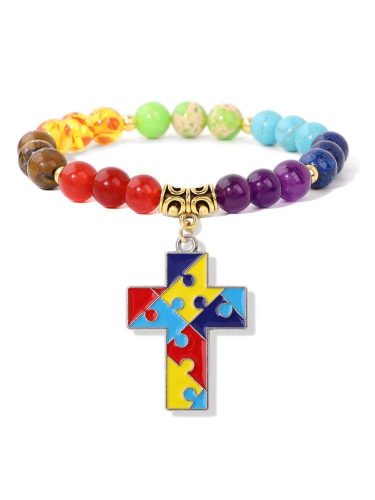 Autism Awareness Geometric Puzzle Colorful Stone Bead Bracelet