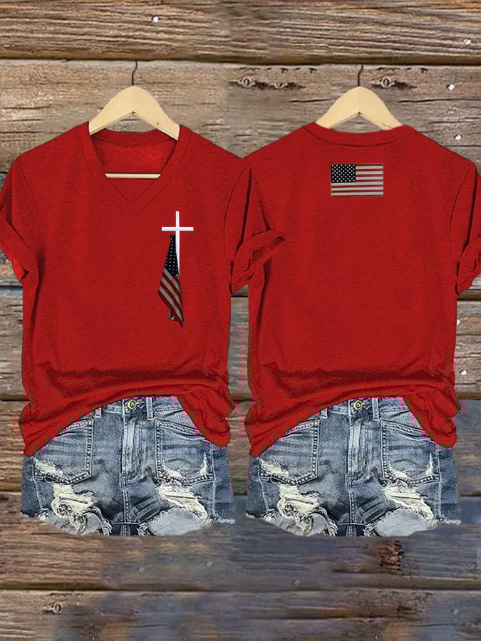 Women's Flag Cross Print T-Shirt