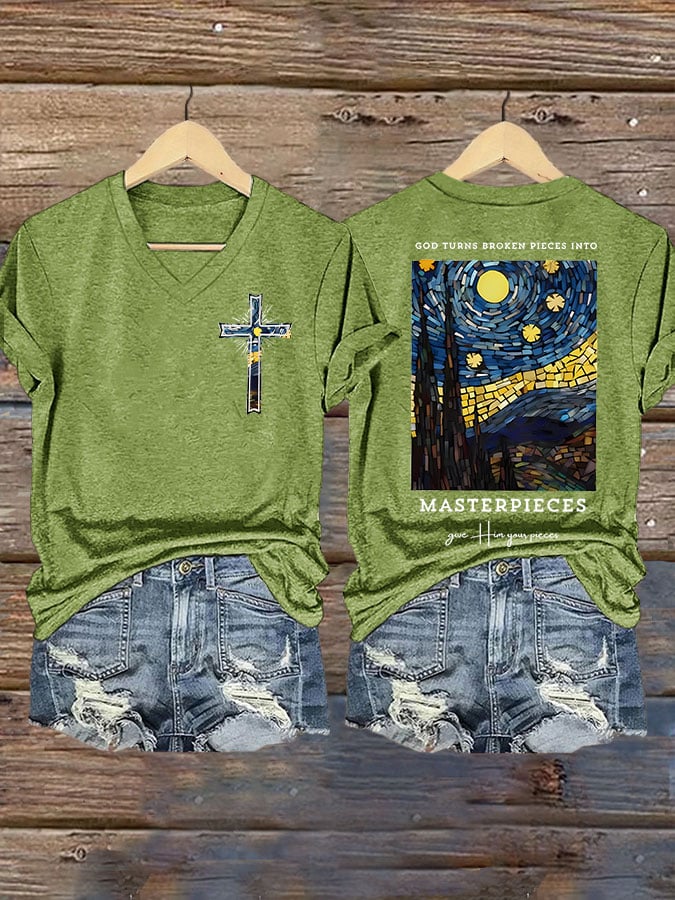 God Turns Broken Pieces Into Masterpieces Give Him Find Your Picces Print T-shirt