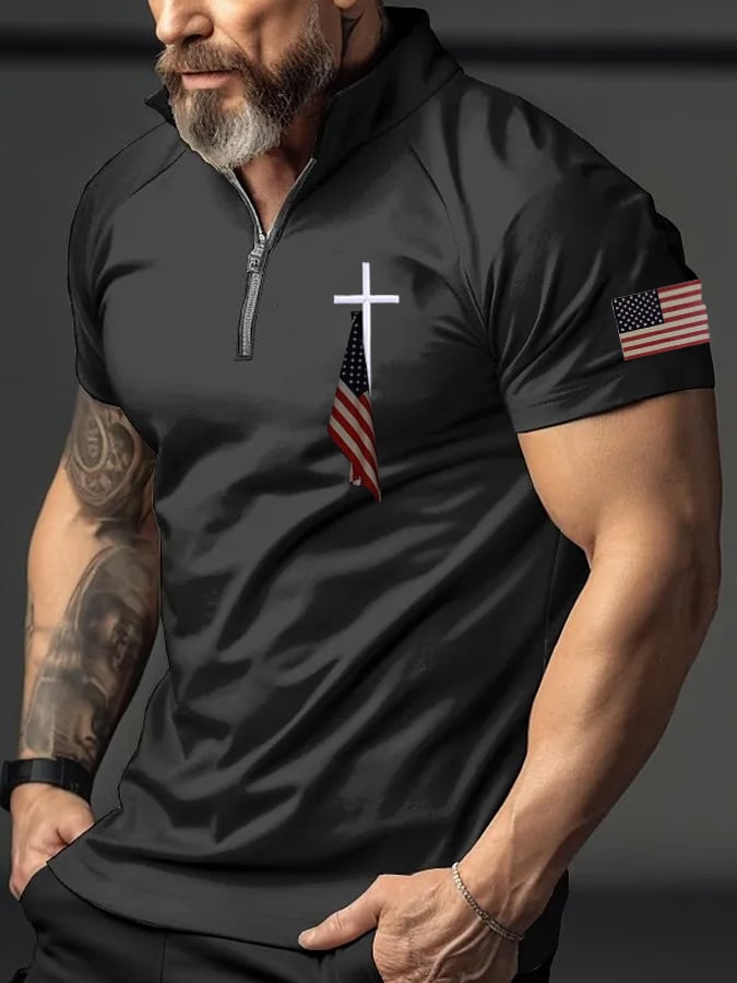 đ„Buy 3 Get 10% Offđ„Men's Flag Cross Print Polo Shirt