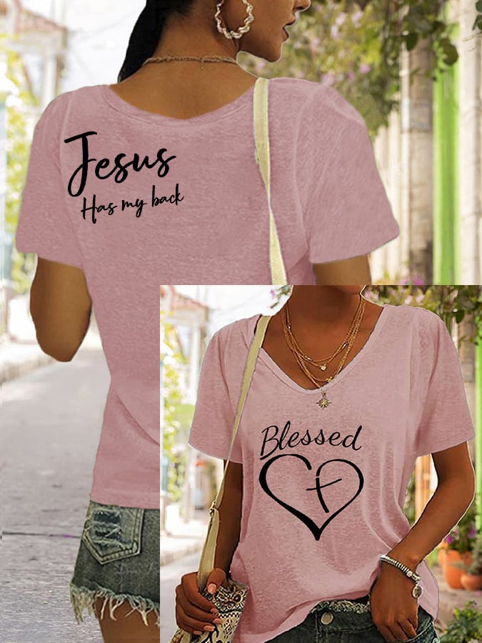 Women's jesus has my back reversible print t-shirt