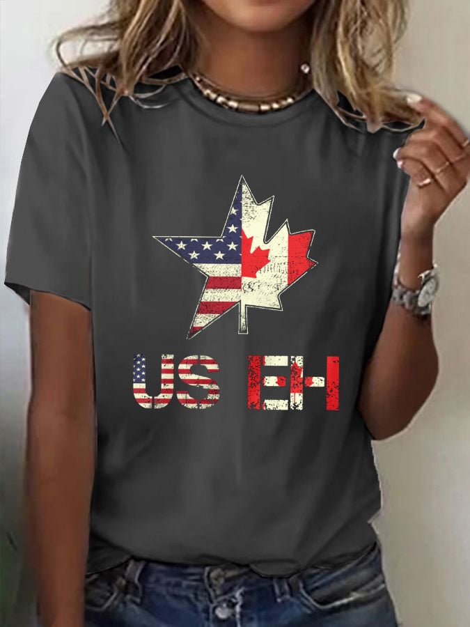 Women's Casual Canada Day Graphic Crew Neck Short Sleeve T-Shirt