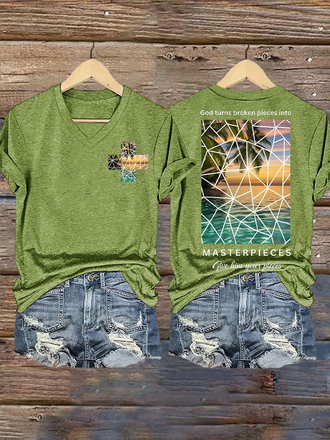 God Turns Broken Pieces into Masterpieces Give Him Your Pieces Print T-shirt