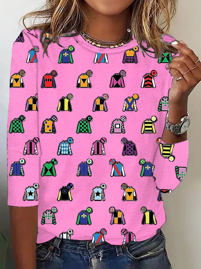 Women's Retro Derby Day Print Crew Neck T-Shirt