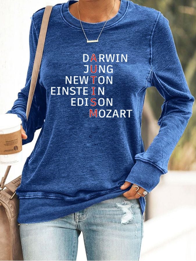 Women's Autism Awareness Print Casual Sweatshirt