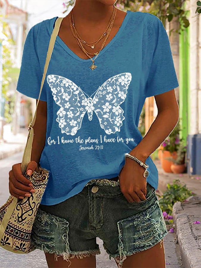 Women'S Casual I Know I Am For You Jeremiah 29:11 Cute Butterfly Christian Graphic Print Short Sleeve T-Shirt