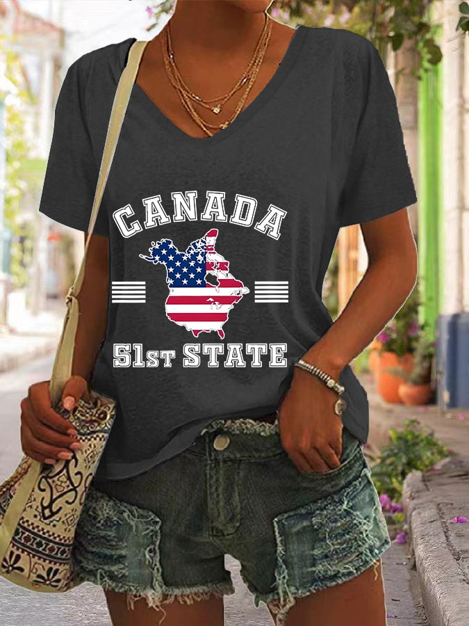 Women's Casual Independence Day Printed V-Neck Short Sleeve T-Shirt