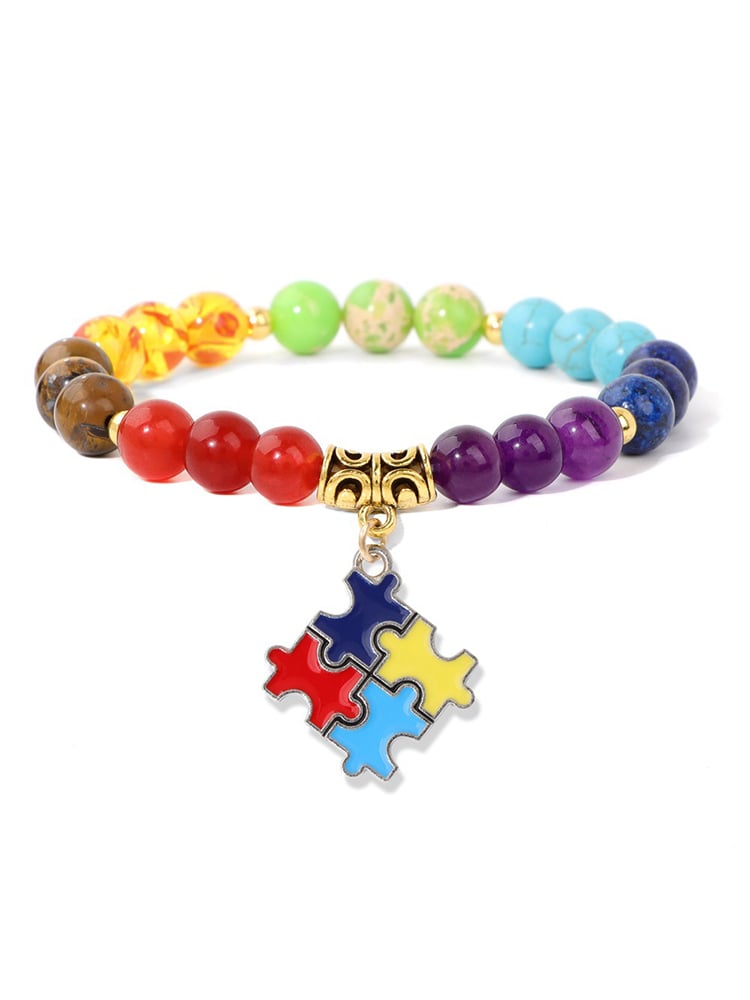 Autism Awareness Geometric Puzzle Colorful Stone Bead Bracelet