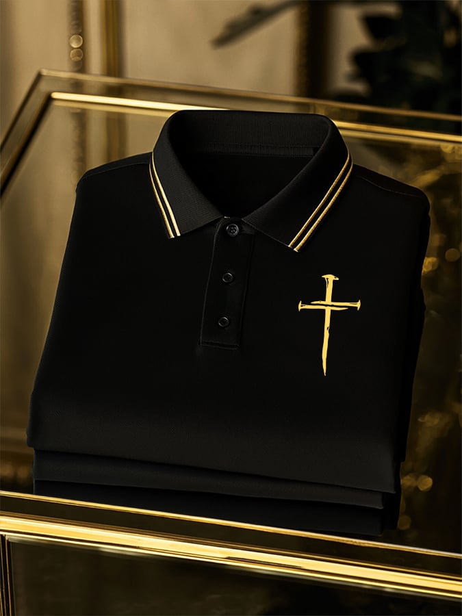 Men'S Classic Nail Cross Print Polo Shirt