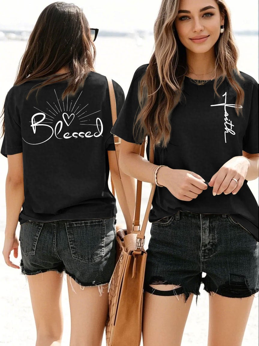 Women's Faith in Jesus Cross Round Neck Short Sleeve T-shirt