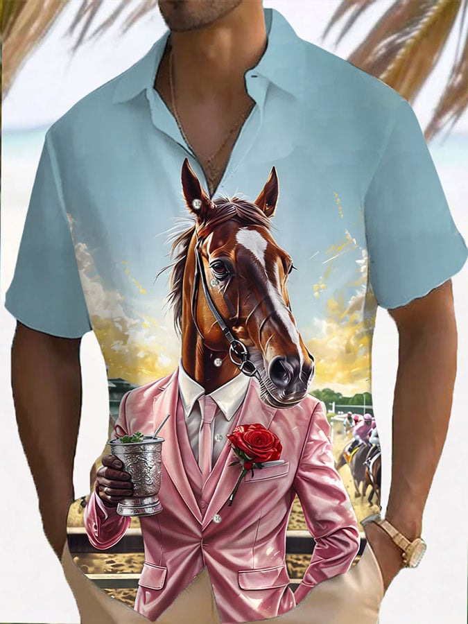 Men's Horse Racing Print Shirt