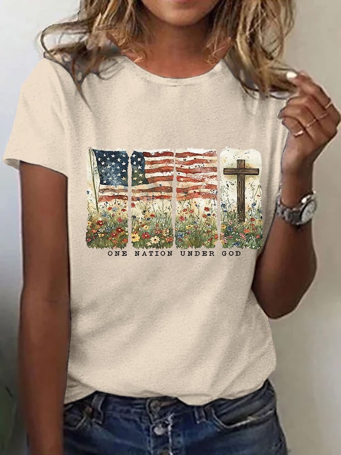 Women'S Casual One Country Under God Faith Graphic Print Short Sleeve T-Shirt