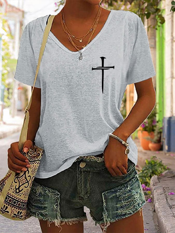Womens Jesus has my back V-neck T-shirt