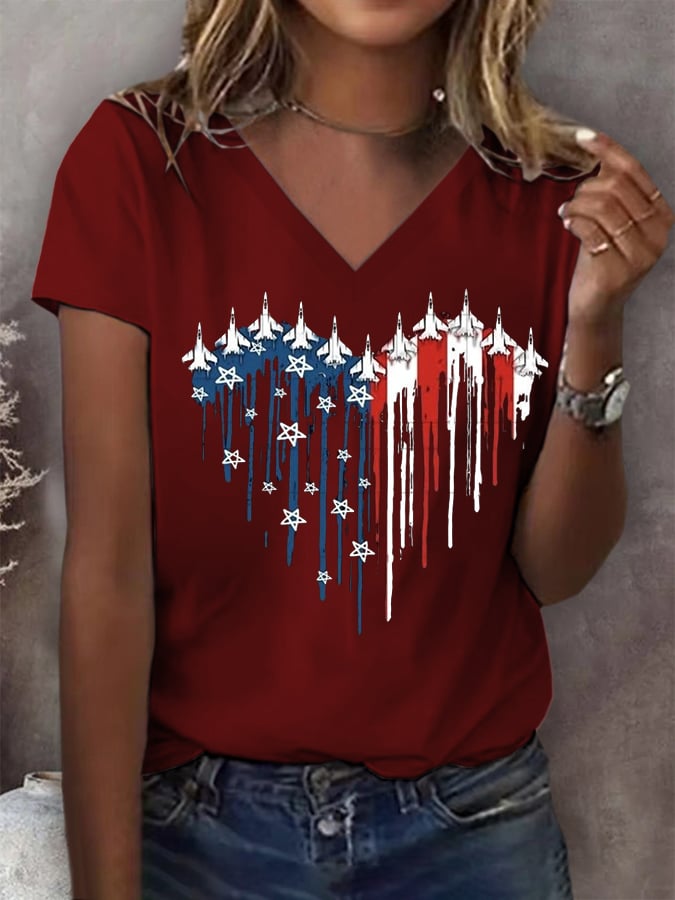 🔥Last Day 49% Off🔥Women's Flag Independence Day V-Neck Printed T-Shirt