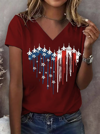🔥Last Day 49% Off🔥Women's Flag Independence Day V-Neck Printed T-Shirt