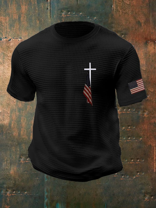Men'S Flag And Cross Waffle T-shirt