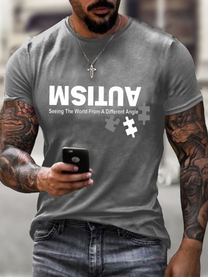 Men's Retro Autism: Seeing The World From A Different Perspective Printed Round Neck T-Shirt